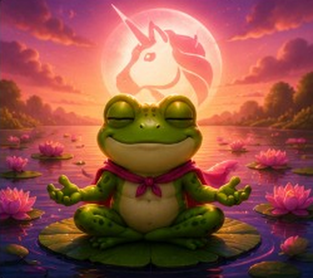 Zen Frong meditating on a lily pad