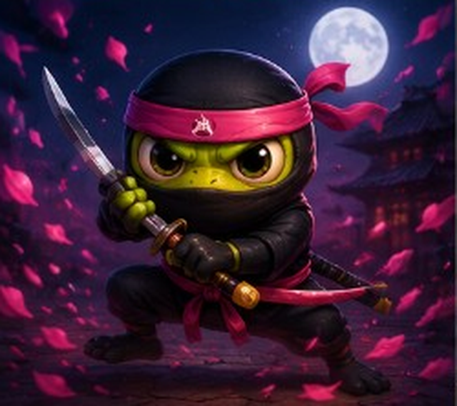Ninja Frong with a pink headband